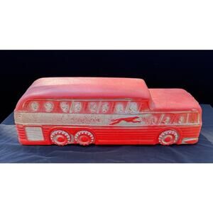 Rare Vintage 1950’s Blow Mold Plastic Red Greyhound Bus 19.5” Toy Bus